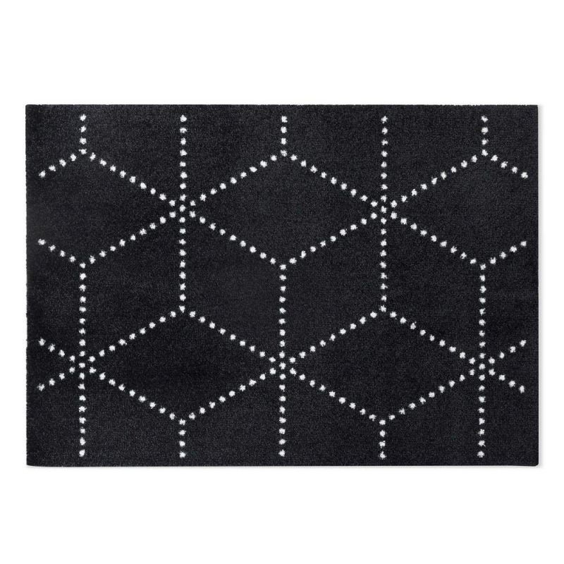 Schwarze Hagl Heymat Fußmatte mit geometrischem Punktmuster für Innen- und Außenbereich, 60x85 cm.